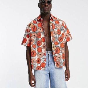 ASOS DESIGN body oversized shirt in poppy border print